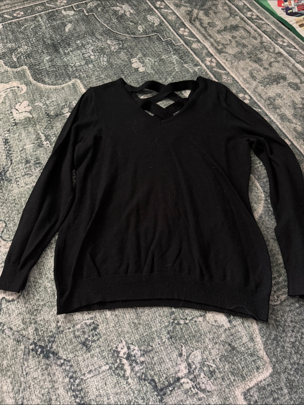 Black Crisscross V-Neck Sweater